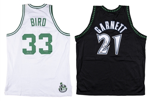 Lot of (2) Larry Bird & Kevin Garnett Signed Boston Celtics & Minnesota Timberwolves Jerseys (UDA)